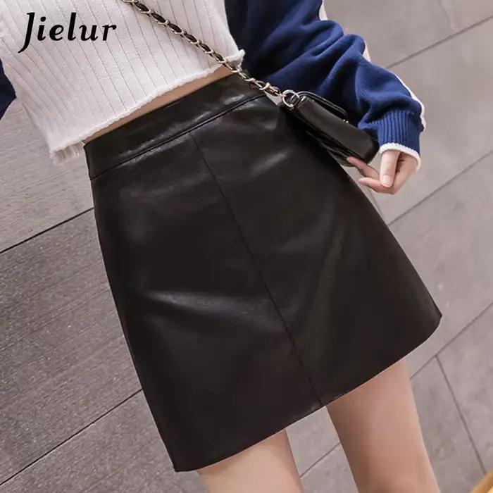 Jielur – Mini jupe en cuir taille haute pour femme