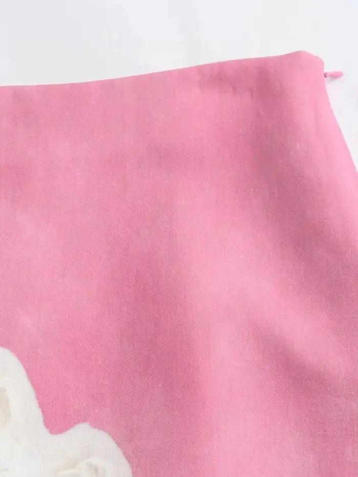 Jupe imprimée vintage taille haute décontractée en acétate pour femmes, mini midi, ajustement mince, appliques, printemps été