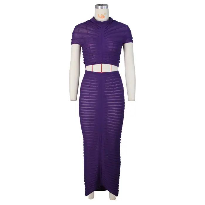 Ensemble 2 pièces en maille avec jupe longue pour femmes