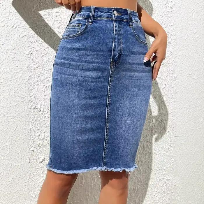 Nouvelles jupes en jean élastiques à taille haute pour femmes