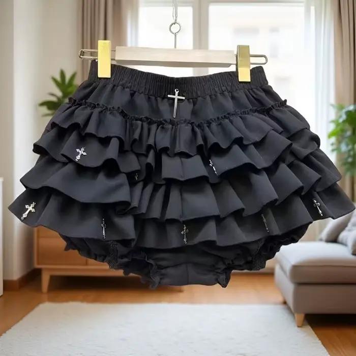 Jupes pour femmes, mini-jupes à volants superposés avec breloques croisées