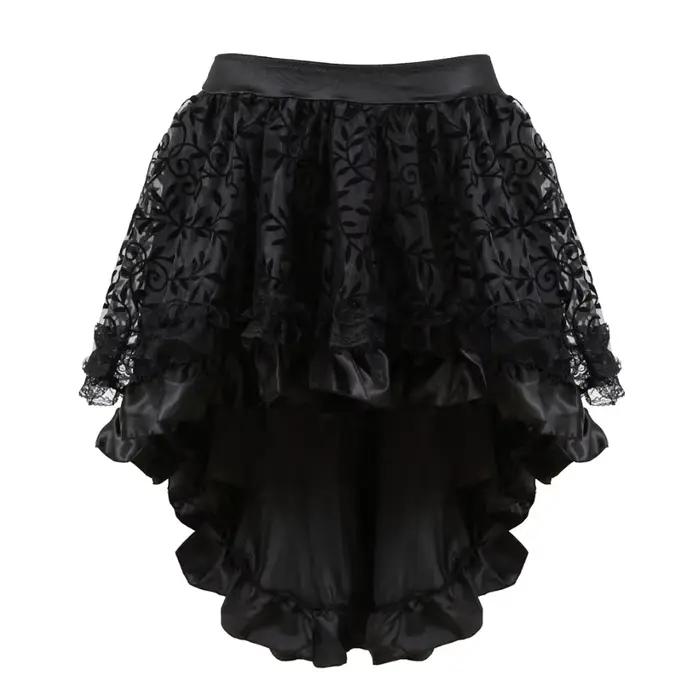 Steampunk gothique Burlesque Sexy jupe en dentelle florale femmes asymétriques jupes hautes et basses Showgirls mode