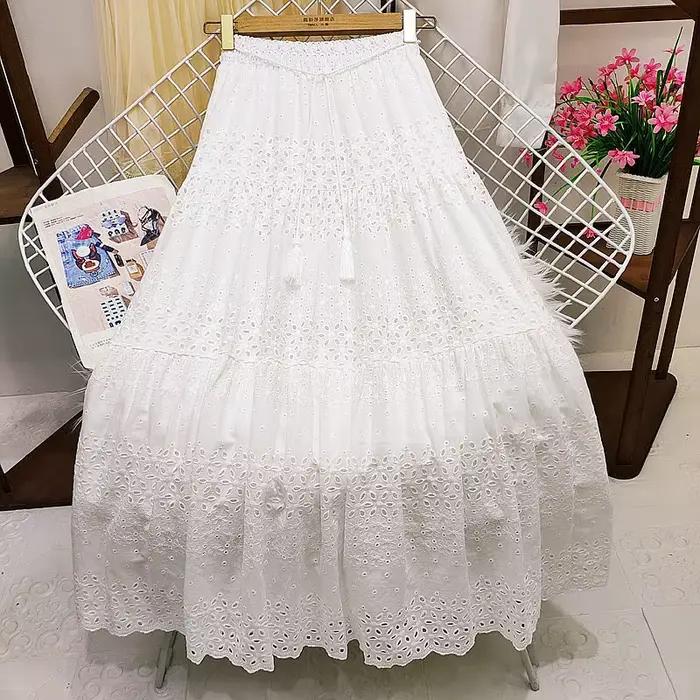 Jupe longue en dentelle évidée au crochet pour femme