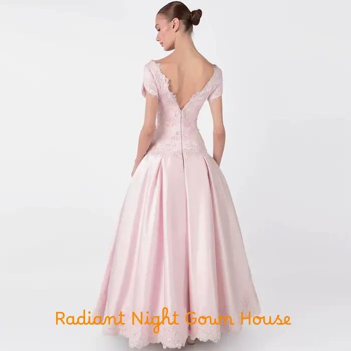 Robe de soirée simple en satin à col en V, avec appliques en dentelle et paillettes, robes de célébrités personnalisées, manches courtes, robe pour occasions spéciales