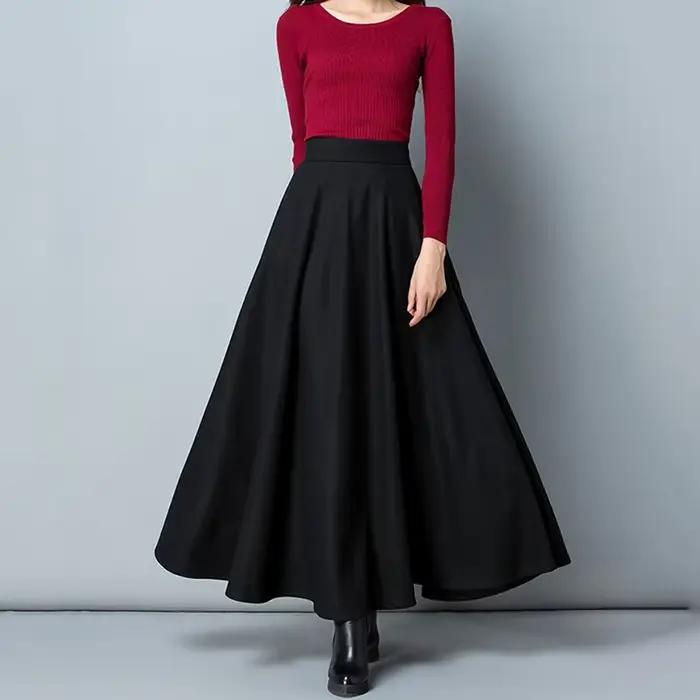 Jupe Lucyever en laine polyester élégante et décontractée pour femmes, automne-hiver, coupe mi-mollet, silhouette une ligne, polyvalente pour toutes les occasions