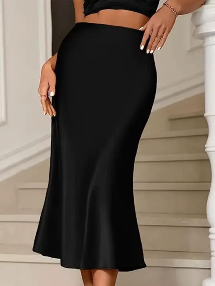 Jupe Taille Haute Élégante Polyester Décontractée Occasionnelle Bureau Carnaval Sirène Mi-Mollet