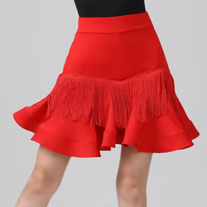 Jupe de danse latine, vêtements d'entraînement pour femmes adultes