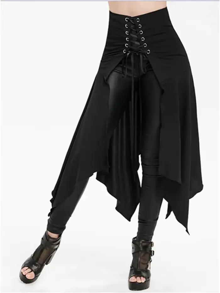 Jupe Médiévale Noire Vintage à Ourlet Irrégulier pour Femme
