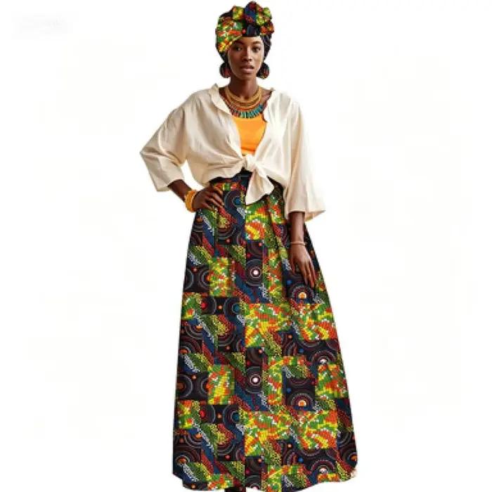Ensemble jupe longue et foulard africain Ankara pour femme, style bohème traditionnel, 2 pièces, idéal pour les vacances d'été et les soirées