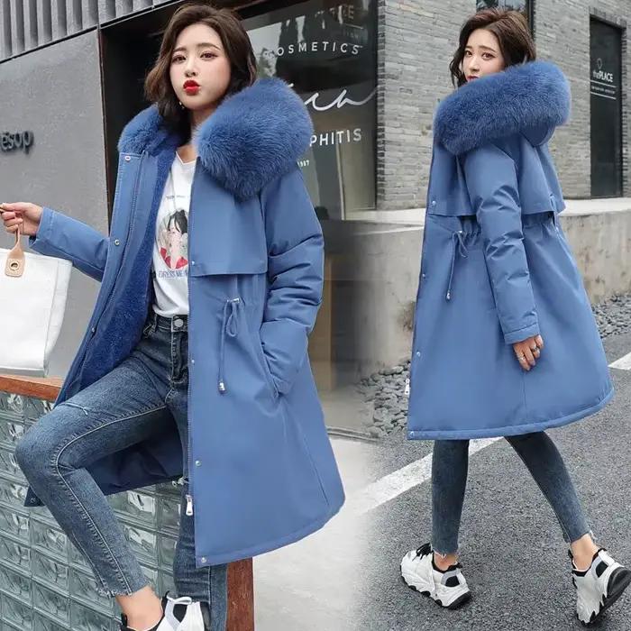 Veste d'hiver 2026, nouvelle parka pour femme, manteau long, doublure en laine, veste à capuche, col en fourrure, épaisse, chaude, vêtements de neige, parka rembourrée 6XL