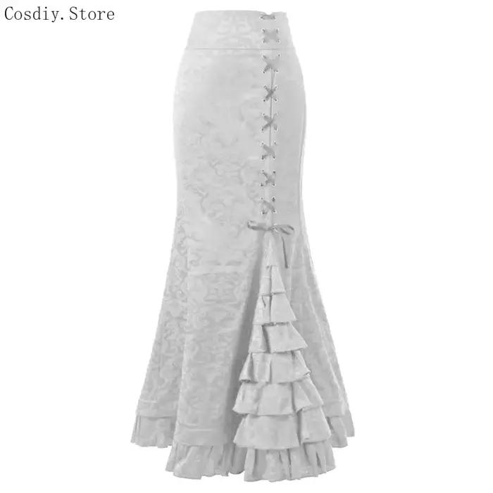 Jacquard sirène jupe moulante Vintage Maxi étage femmes à lacets