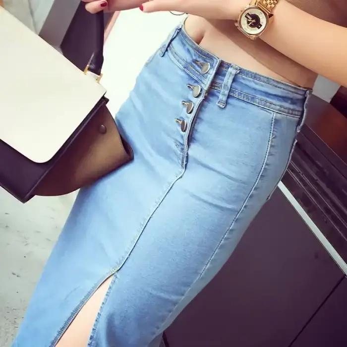 Jupe en jean taille haute avec fente pour femme