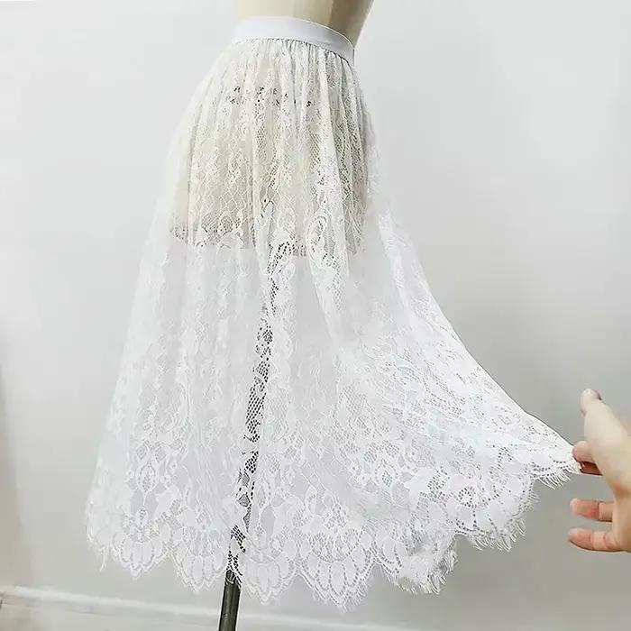 Jupe longue transparente en tulle et dentelle pour femme