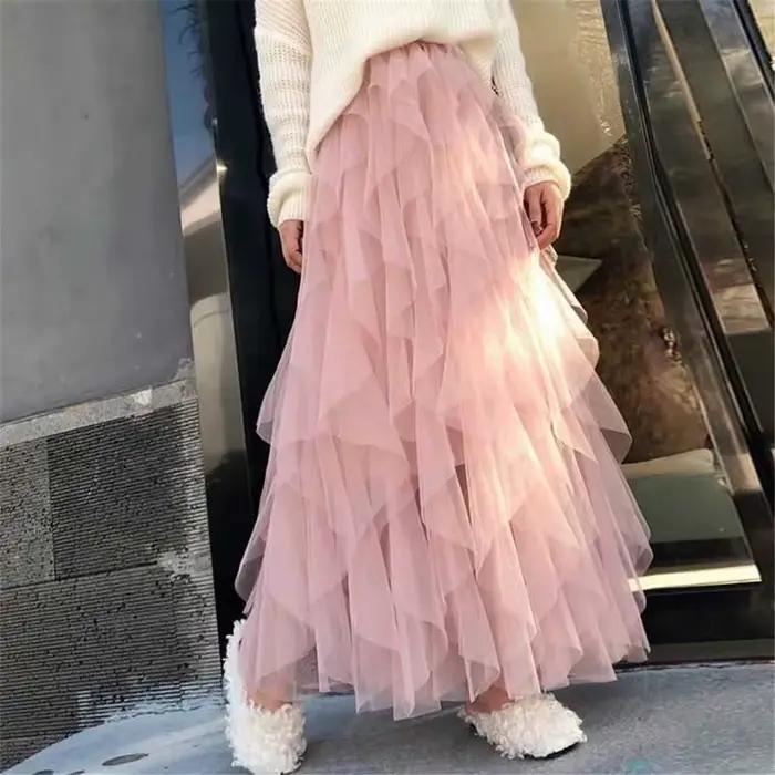 Jupe tutu taille haute en maille de tulle élastique pour femme