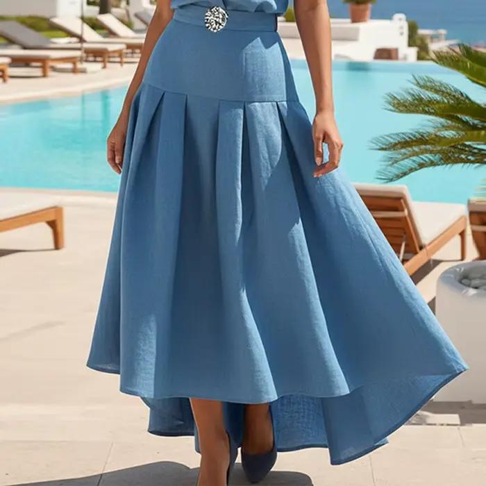 Krisstargirl jupe Maxi à ourlet haut et bas pour femme 2025 printemps/été et automne coton lin