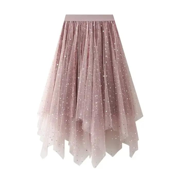 Jupe tutu en maille à paillettes étoiles dégradées pour femmes