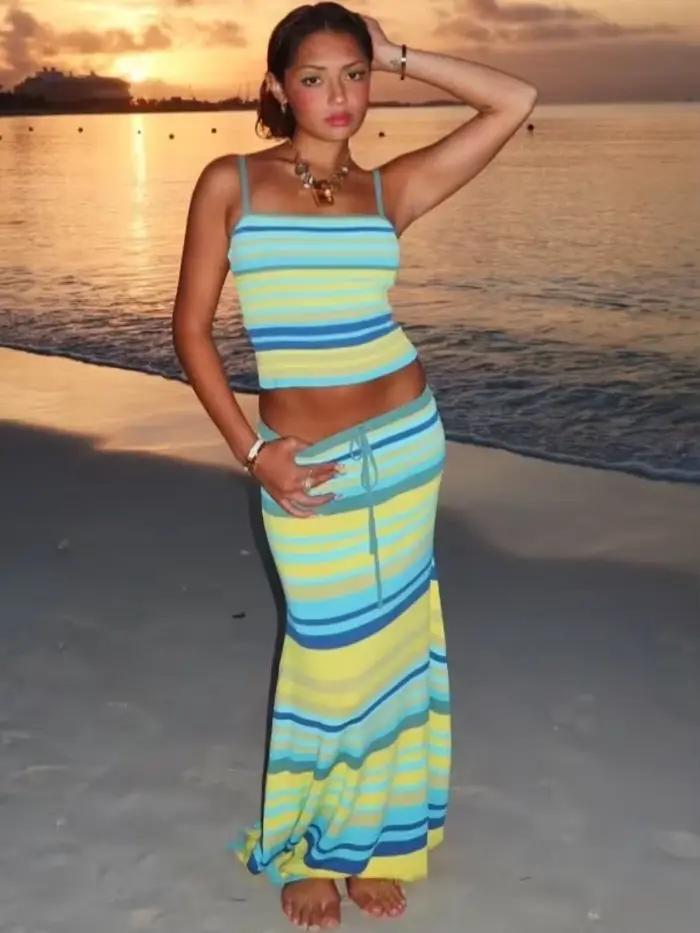 Ensemble jupe taille basse rayée chic pour femme
