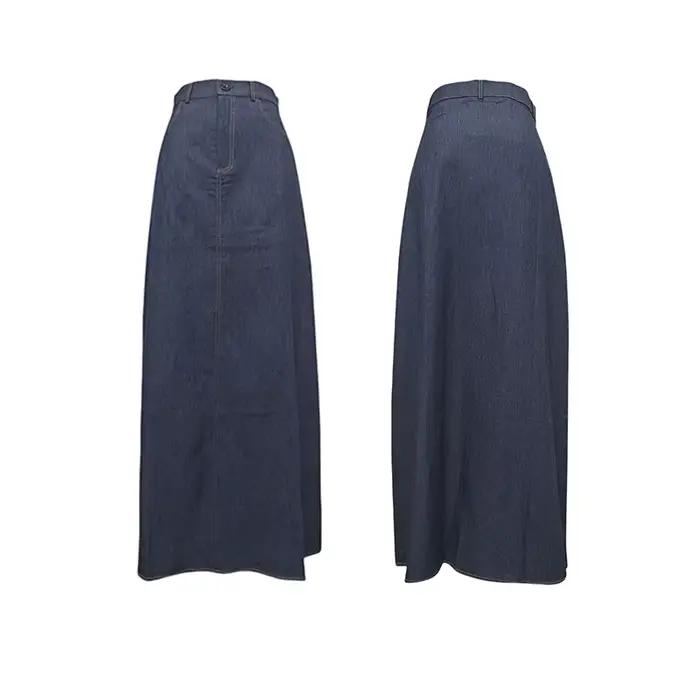 Krisstargirl 2025 été nouvelle mode Denim jupes pour femmes Imitation h-ligne taille haute poches ample femme bleu Maxi jupe