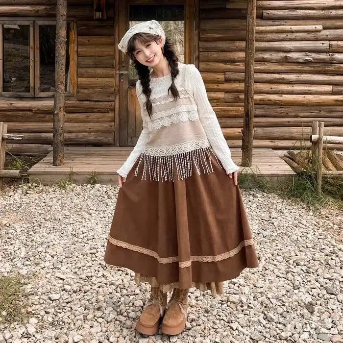 Jupe longue taille haute évasée style Y2K pour femme