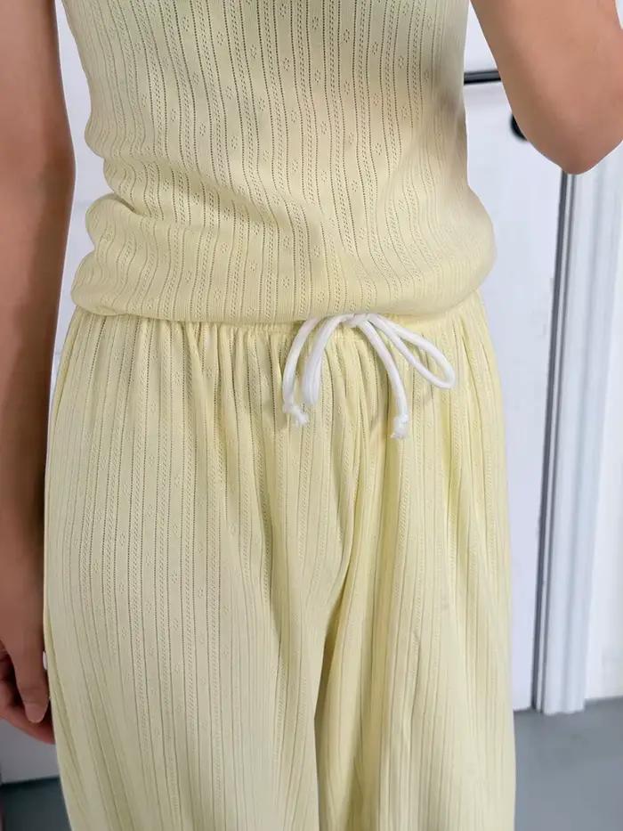 Ensemble 2 pièces à œillets jaune beurre pour femmes