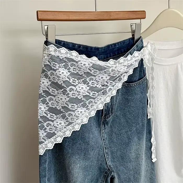 Jupe courte triangulaire et mi-longue en tissu avec garniture en dentelle douce pour femmes, style empilé et coréen, idéale pour les occasions spéciales et la mode quotidienne