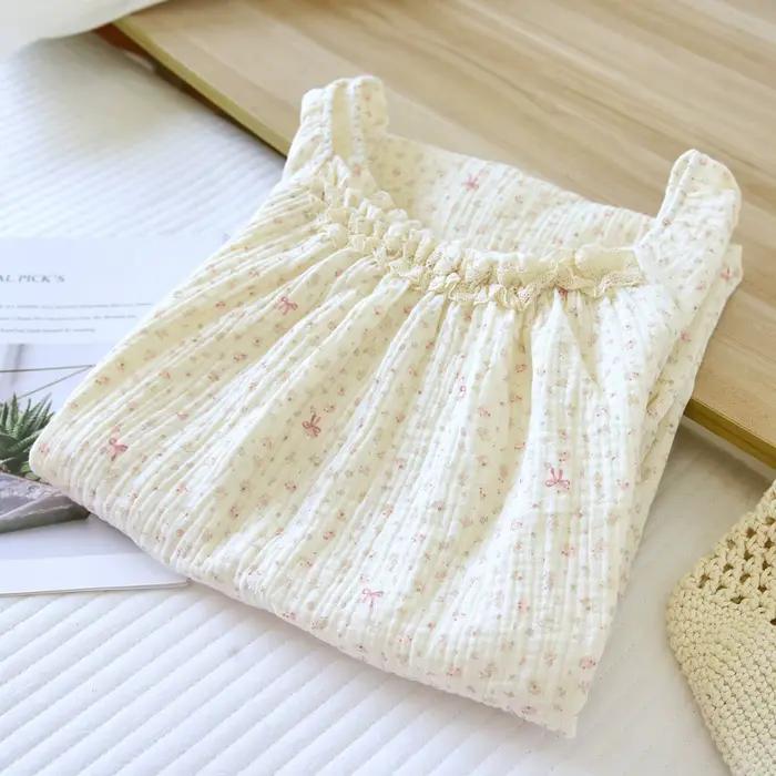 Chemise de nuit en coton fin à imprimé floral pour femme, pyjama d'été doux et mignon à manches courtes, coupe ample, robe de maison
