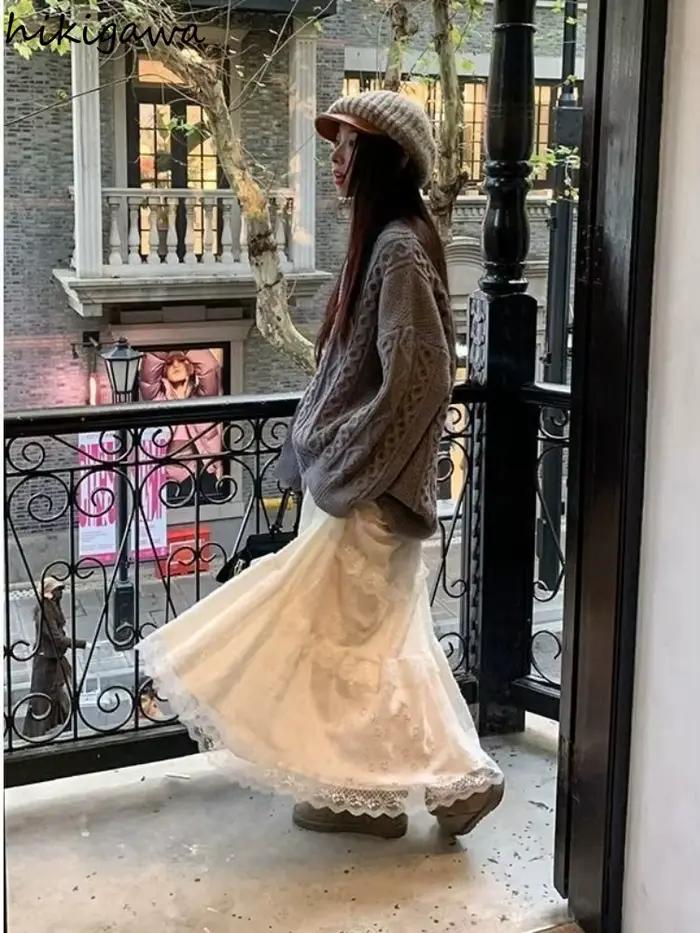 Femmes vêtements doux Jupe longue Patchwork dentelle