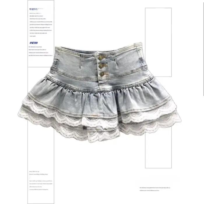 Jupe en jean avec ceinture rivetée bleue et noire pour femmes