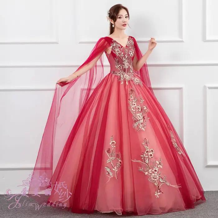 Robe de Mariée Longue Bouffante Brodée, Tenue de Spectacle, de Remise de Diplôme, de ixd'Anniversaire, de Demoiselle d'Honneur, de Bal