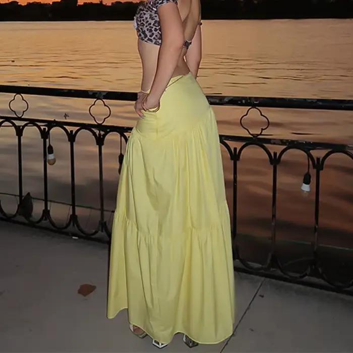 Puloru – jupe longue plissée taille haute pour femmes