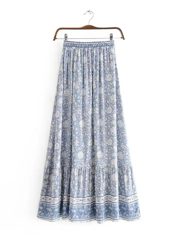 Vintage Chic mode femmes Hippie plage bohème imprimé floral jupes taille haute Maxi a-ligne Boho jupe Femme