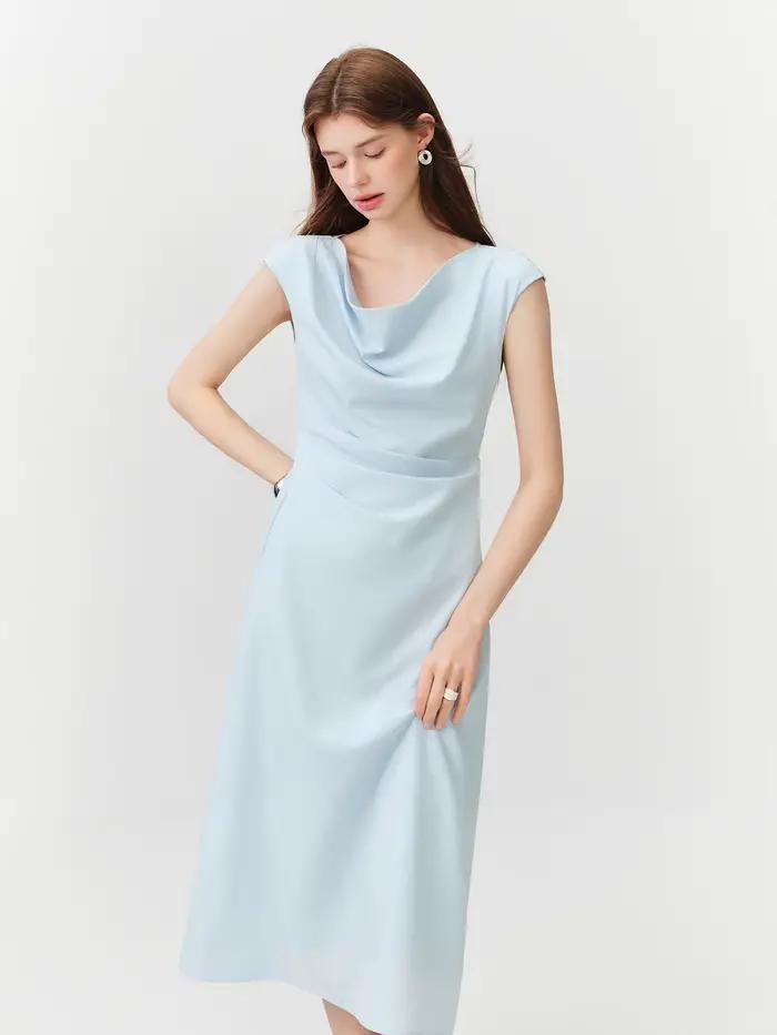 Robe longue drapée à col français FSLE pour femme