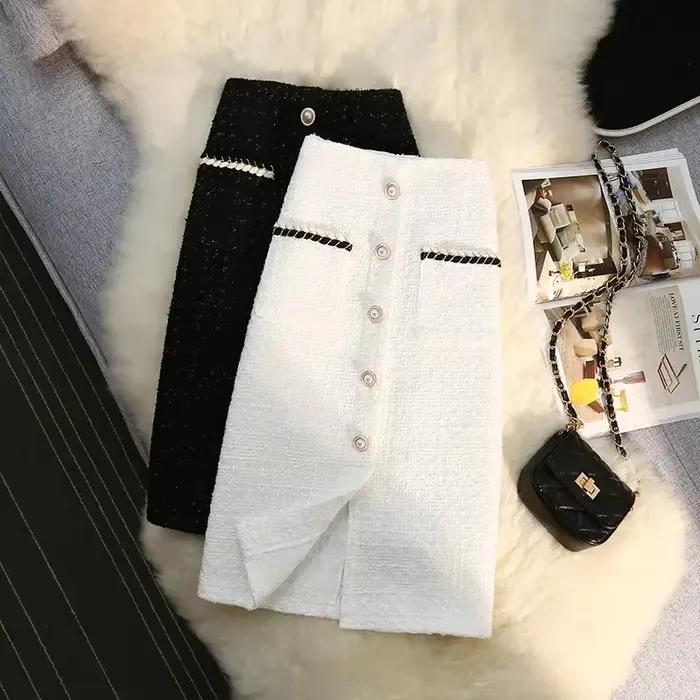 Jupes longues en Tweed noir et blanc pour femme