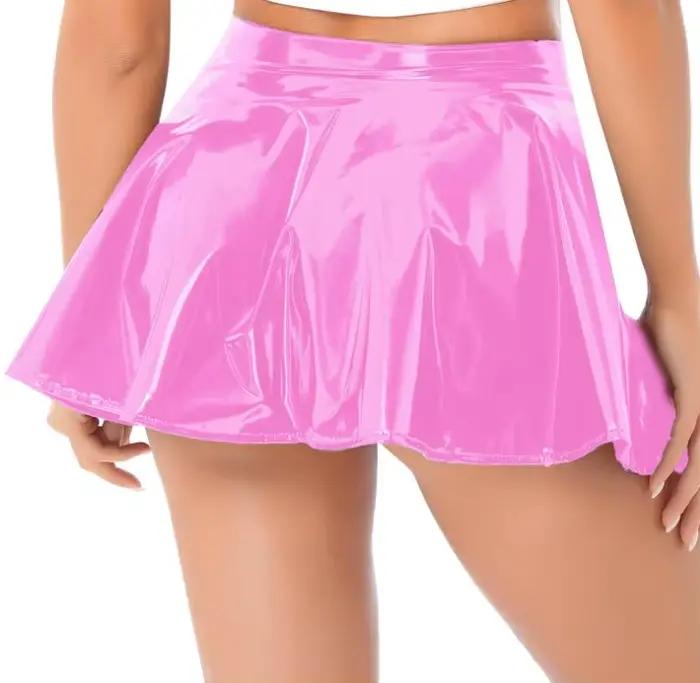 Jupe plissée élastique en Faux cuir PU pour femmes
