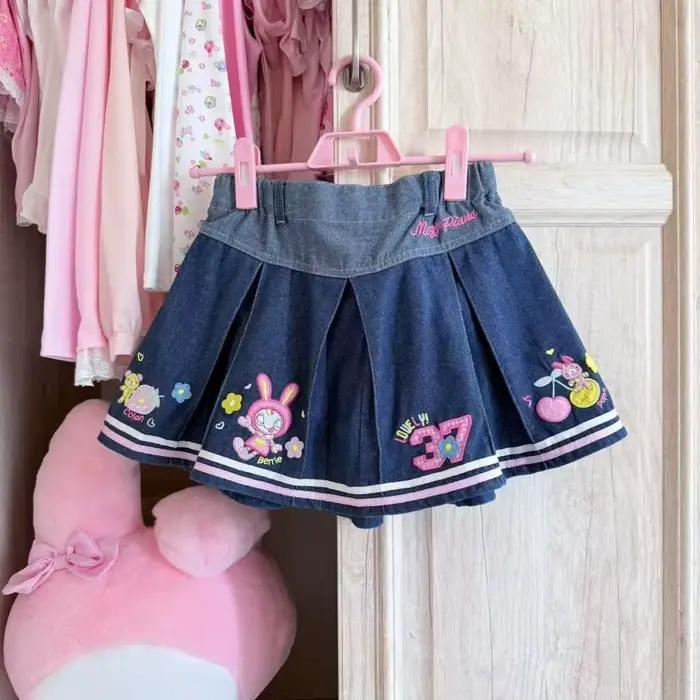 Jupes en jean vintage Kawaii Miss Tough pour filles, style décontracté, motifs animés, mini taille haute, adapté à toutes les saisons
