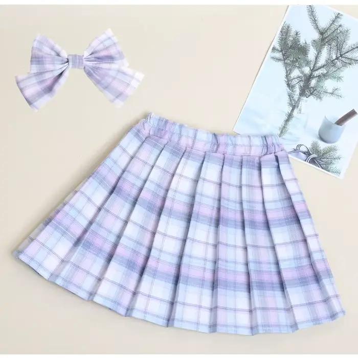 Jupe plissée rayée JK avec nœud papillon pour filles de 3 à 12 ans