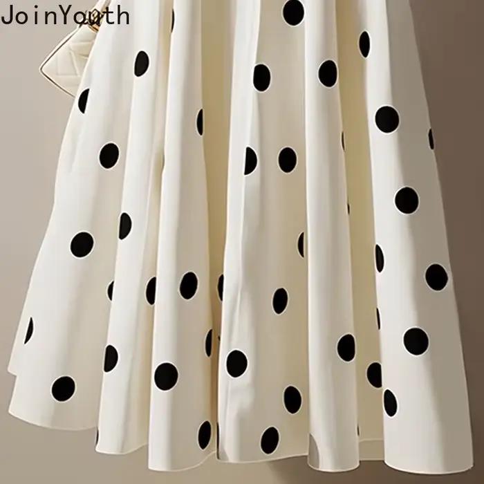Jupe blanche à pois pour femmes 2025 Faldas Mujer De Moda taille haute a-ligne