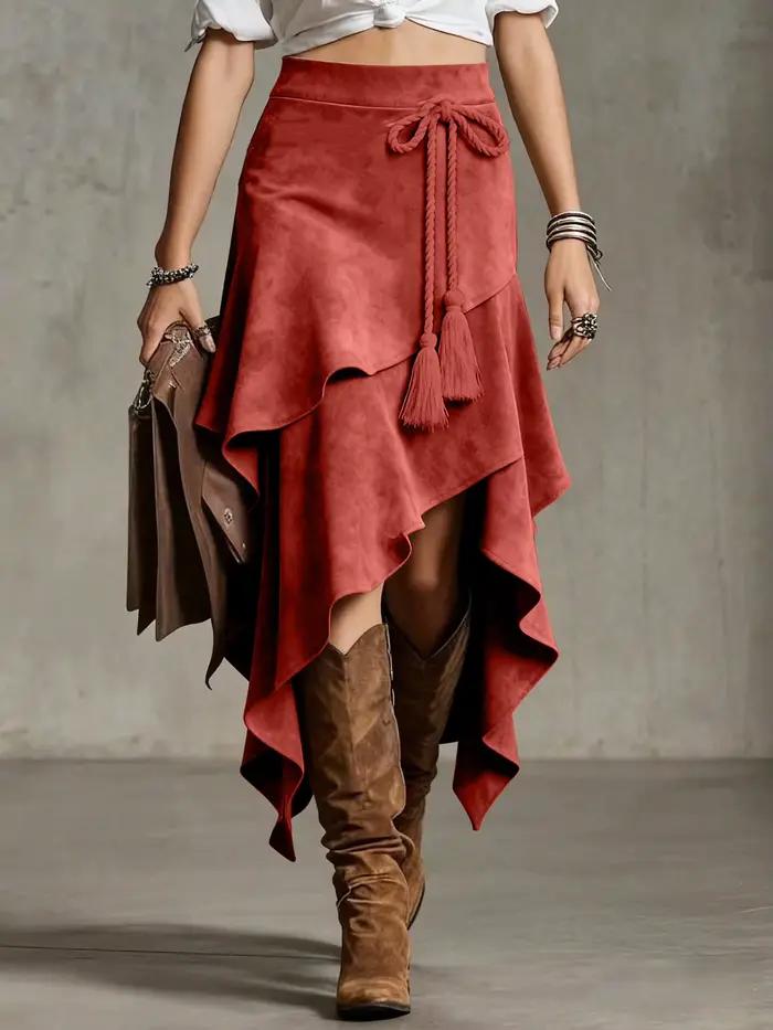 Jupe en daim de style western rétro, design irrégulier, jupe unie