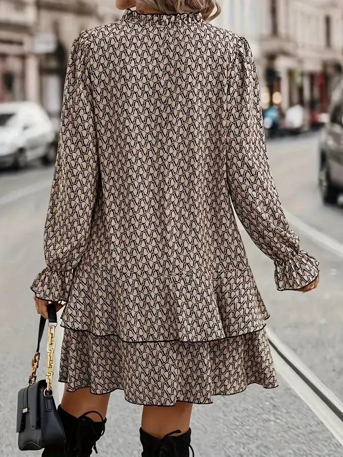 Grande taille 1XL-5XL femmes mode robe imprimée col en v décontracté à manches longues fête manches évasées à volants robe ample