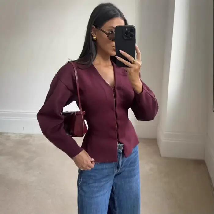 Costume jupe courte veste mince tricotée simple pour femme