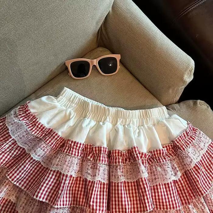 Mini-jupe bouffante à carreaux en dentelle couleur citrouille