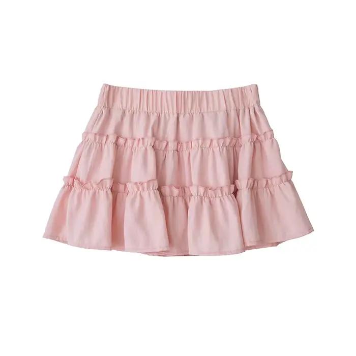 Jupe courte mini rose élégante plissée à volants froncée style gâteau pour femme