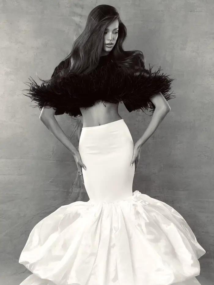 Jupe de mariée sirène taille haute pour femme avec traîne à volants en satin