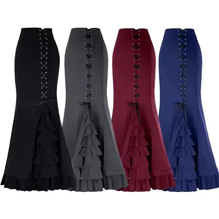Vintage femmes trompette sirène jupes gothique longue Steampunk jupe Maxi queue de poisson victorienne dames rétro