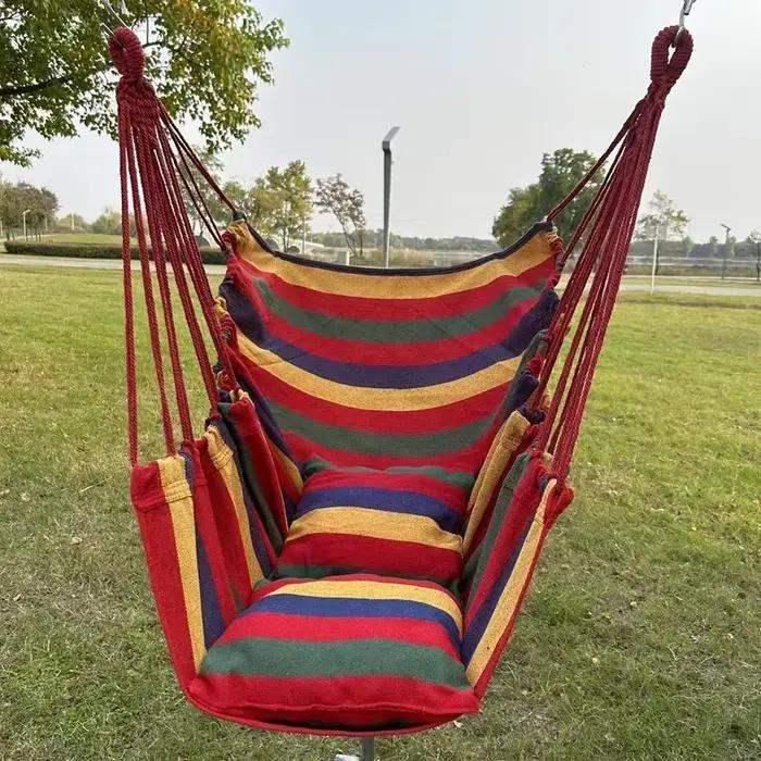 Hamac chaise en toile rayée colorée, sans coussin, durable, pour intérieur/extérieur/camping, idéal pour les loisirs en famille