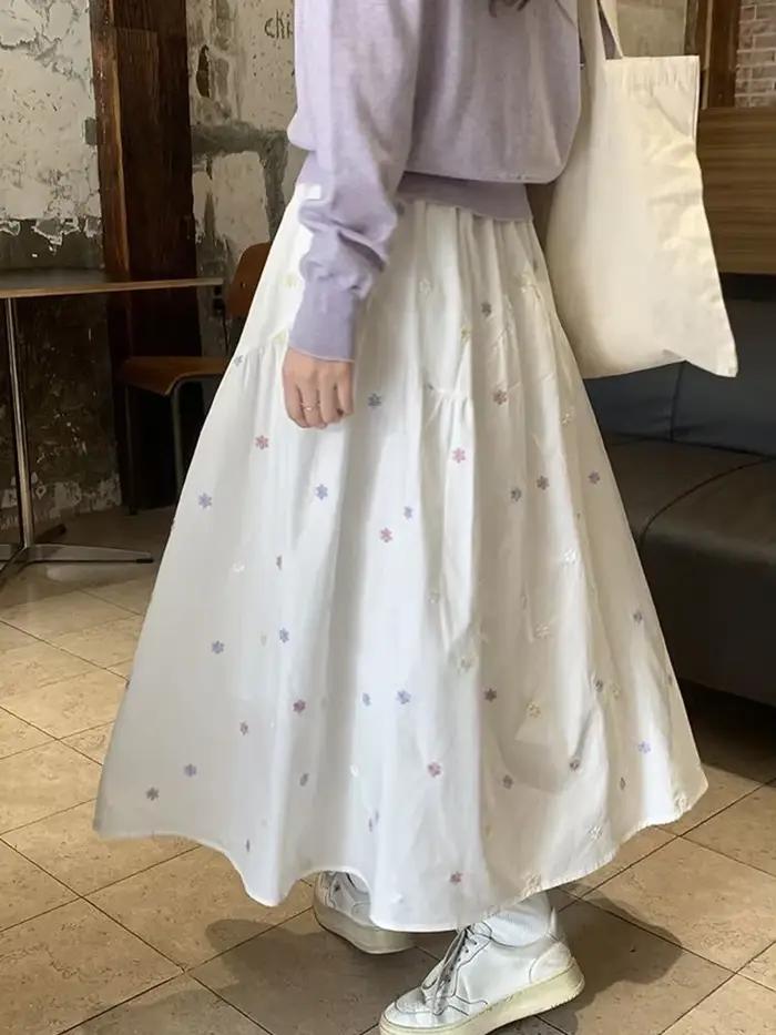 Jupe ample française vintage décontractée fleurie en coton polyester pour femmes soirees officielles printemps été