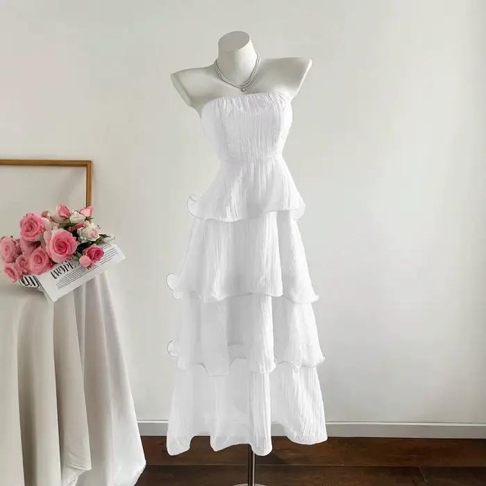 Jupe mi-longue amincissante plissée couleur unie style princesse