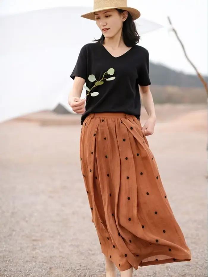 Jupe femme brodée à pois longues jupes Maxi pour femmes Chic et élégant Y2k Vintage vêtements tendance 2025 Harajuku pas cher V