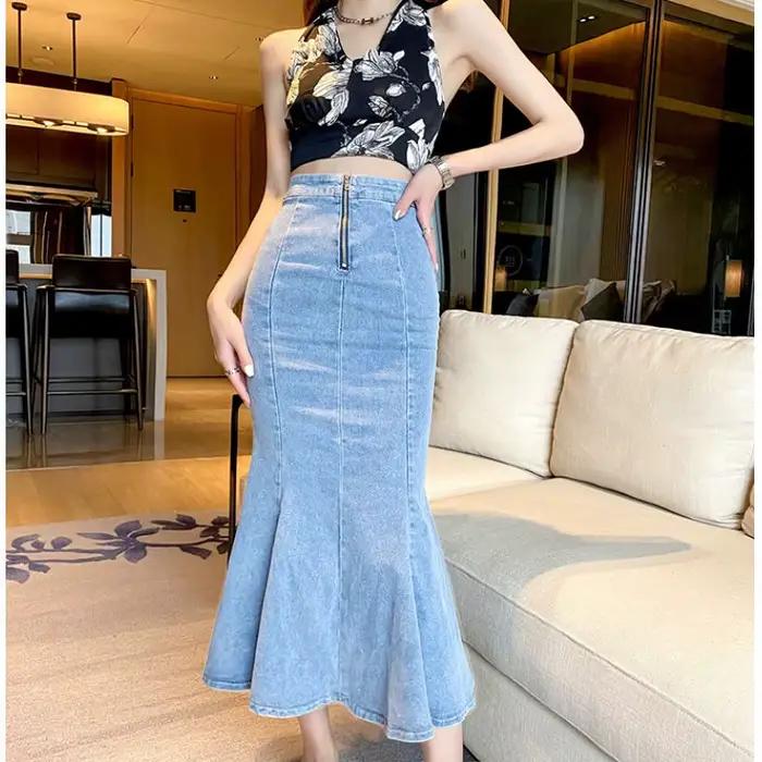 Jupe en jean RankSweet avec volants, silhouette sirène, style décontracté, tendance coréenne, élégante pour femmes, printemps été 2025
