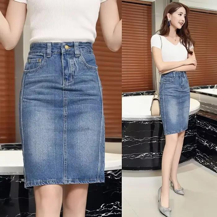 Jupes pour femmes Midi Denim jusqu'aux genoux longueur